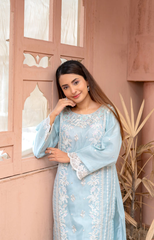 Ushna – Elegant Embroidered Organza 3PC Suit |