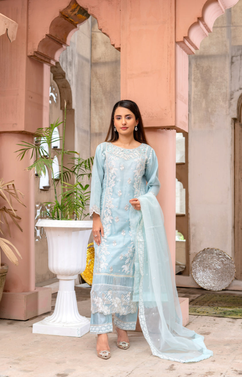 Ushna – Elegant Embroidered Organza 3PC Suit |